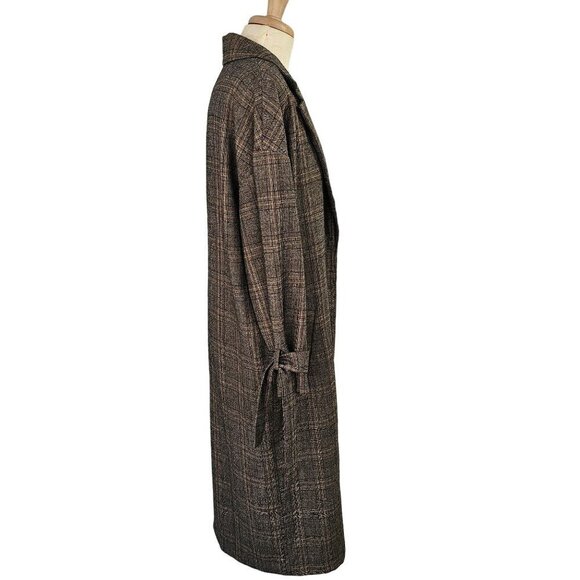 Reset by Jane Mallory Plaid Coat Women S Belt Tie Sleeves Woven Poly Blend Brown - Picture 4 of 10